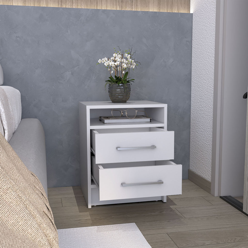 TidyCabinet Nightstand with 2 Drawers and 1 Shelf, White