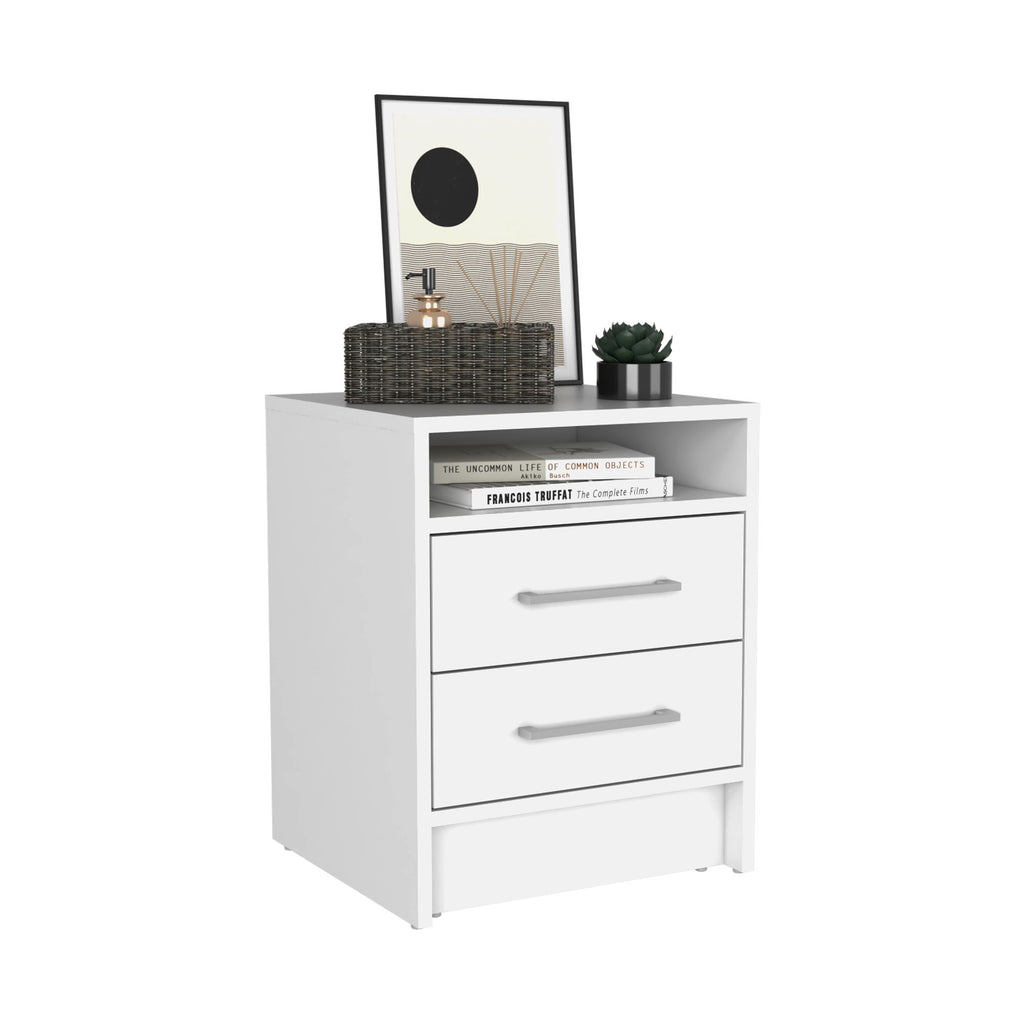TidyCabinet Nightstand with 2 Drawers and 1 Shelf, White