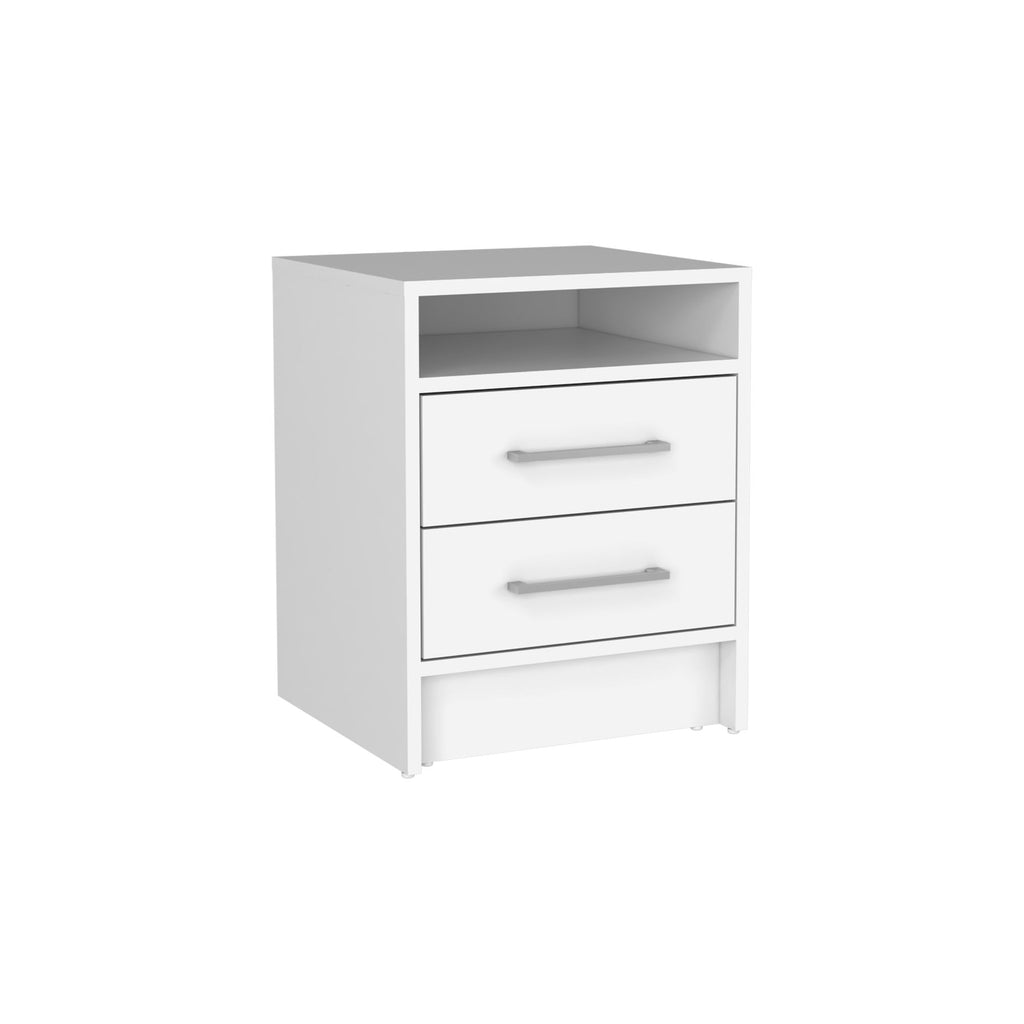 TidyCabinet Nightstand with 2 Drawers and 1 Shelf, White