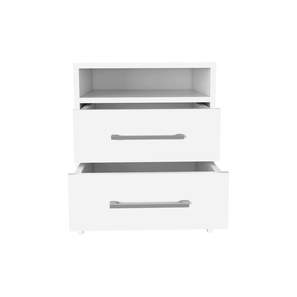 TidyCabinet Nightstand with 2 Drawers and 1 Shelf, White