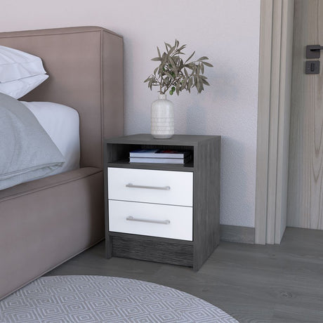 Nightstand Cartiz with Two Drawers and Open Shelf