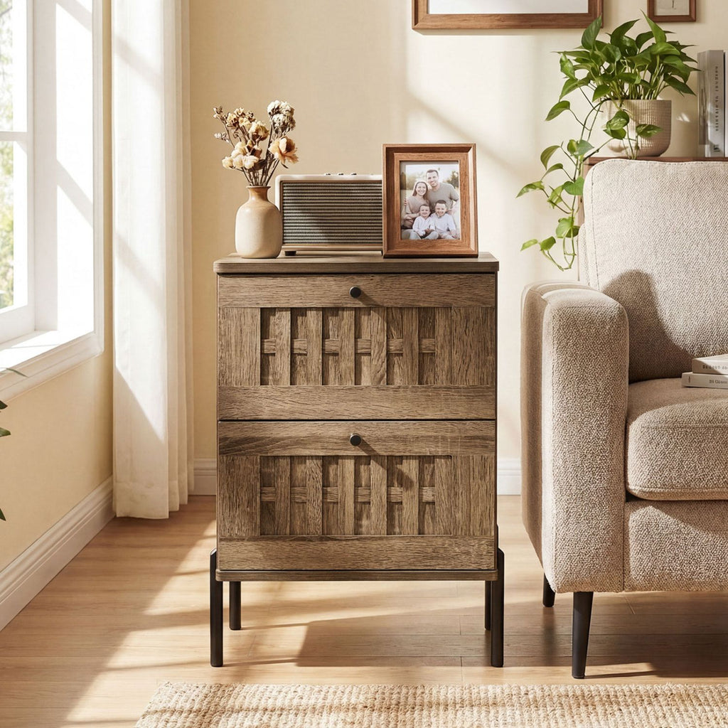 Nightstand Mid Century Modern End Table with Storage Drawers