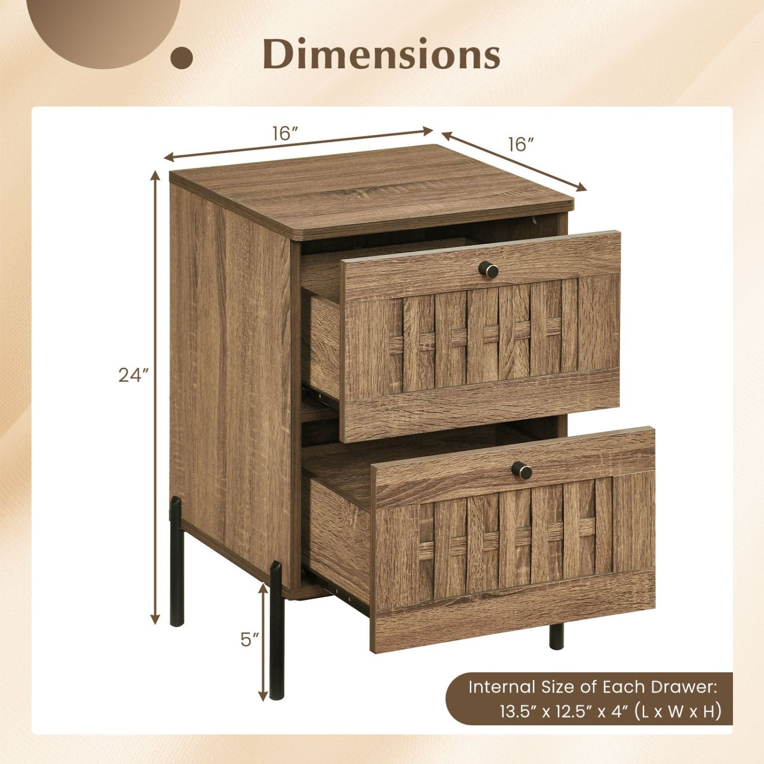 Nightstand Mid Century Modern End Table with Storage Drawers
