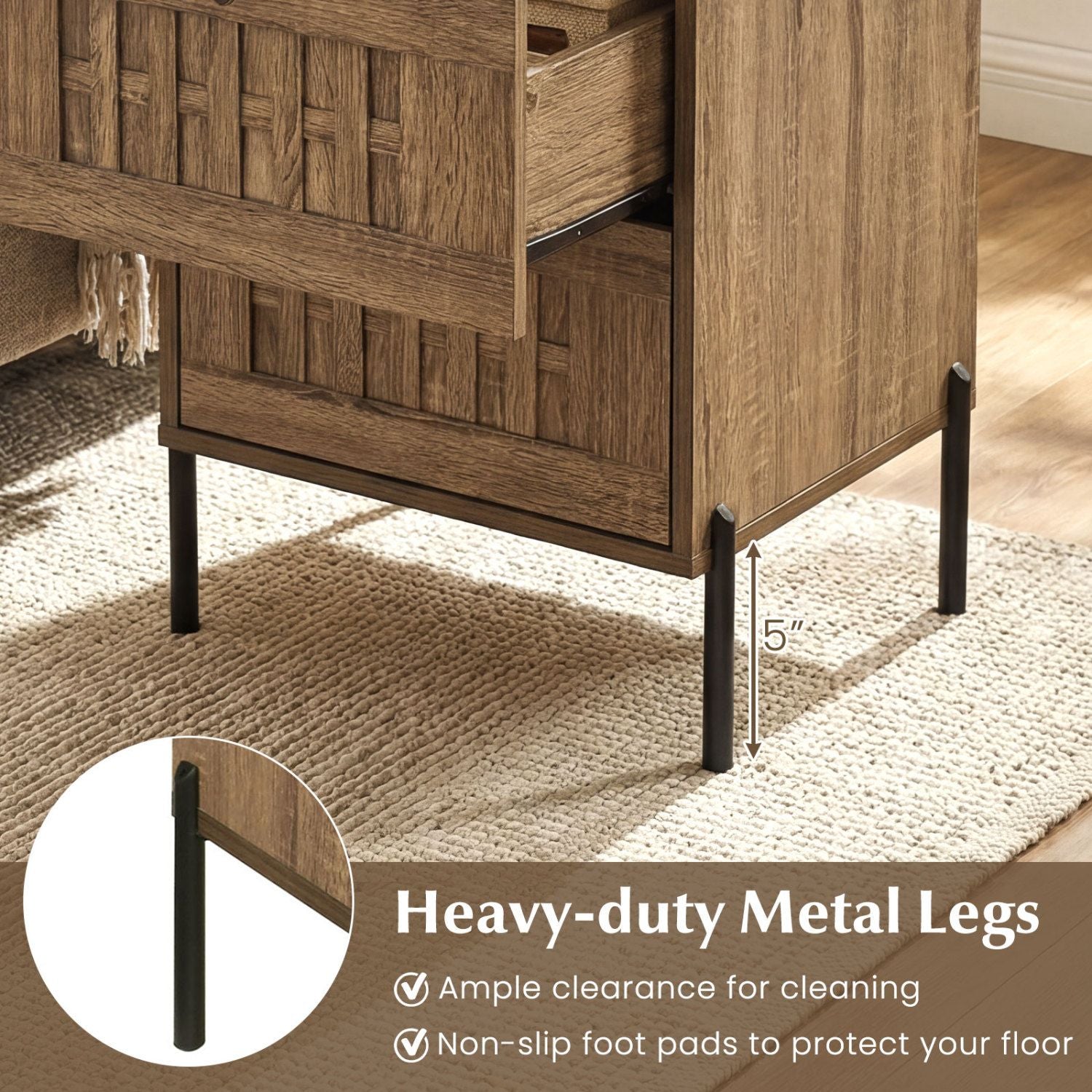 Nightstand Mid Century Modern End Table with Storage Drawers