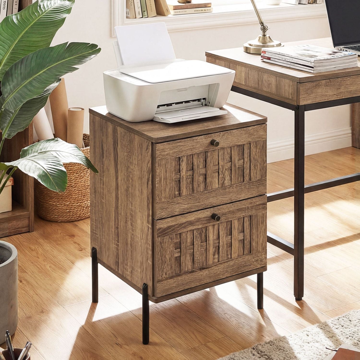 Nightstand Mid Century Modern End Table with Storage Drawers