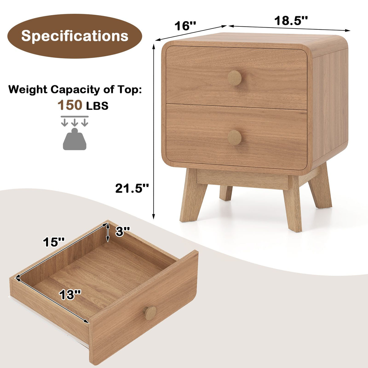 Mid-Century Two-Drawer Nightstand