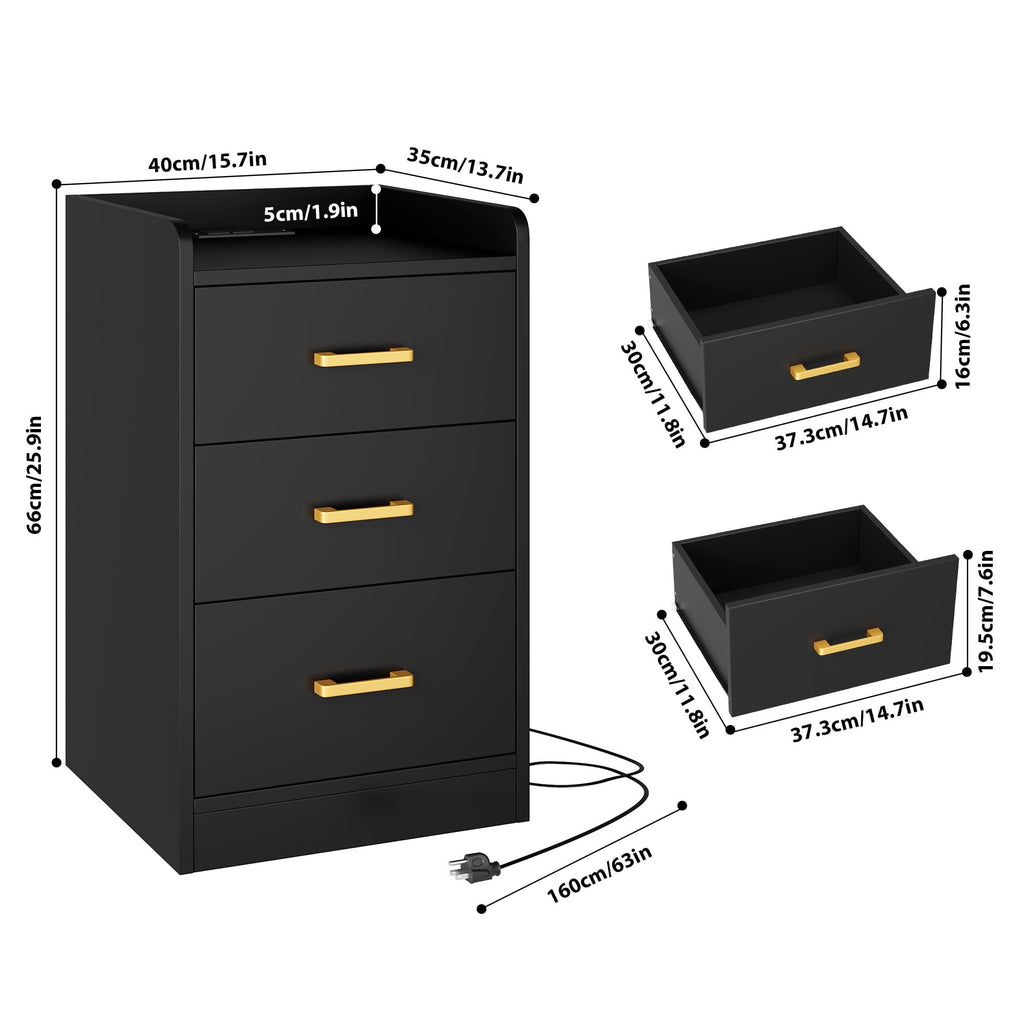 Modern Black Nightstand with Charging Station