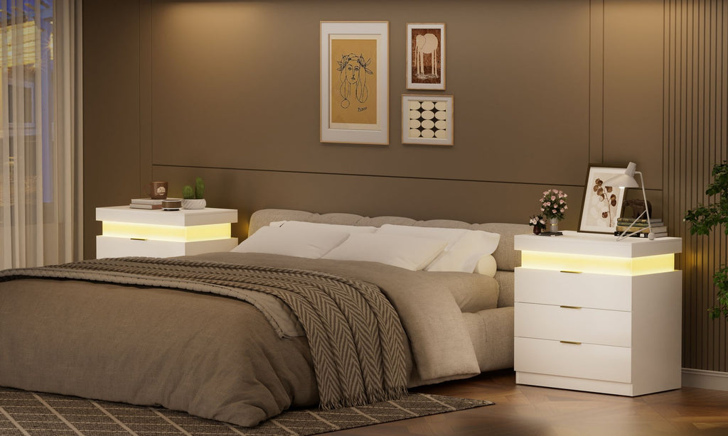 Modern Nightstand with Hidden Charging and RGB Lighting
