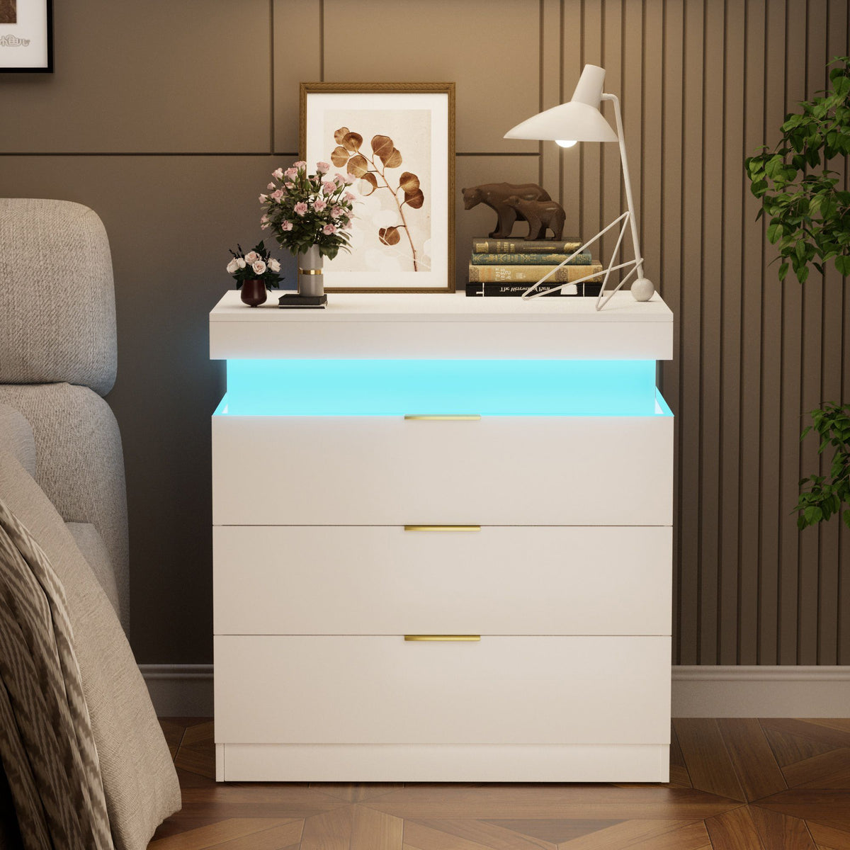 Modern Nightstand with Hidden Charging and RGB Lighting