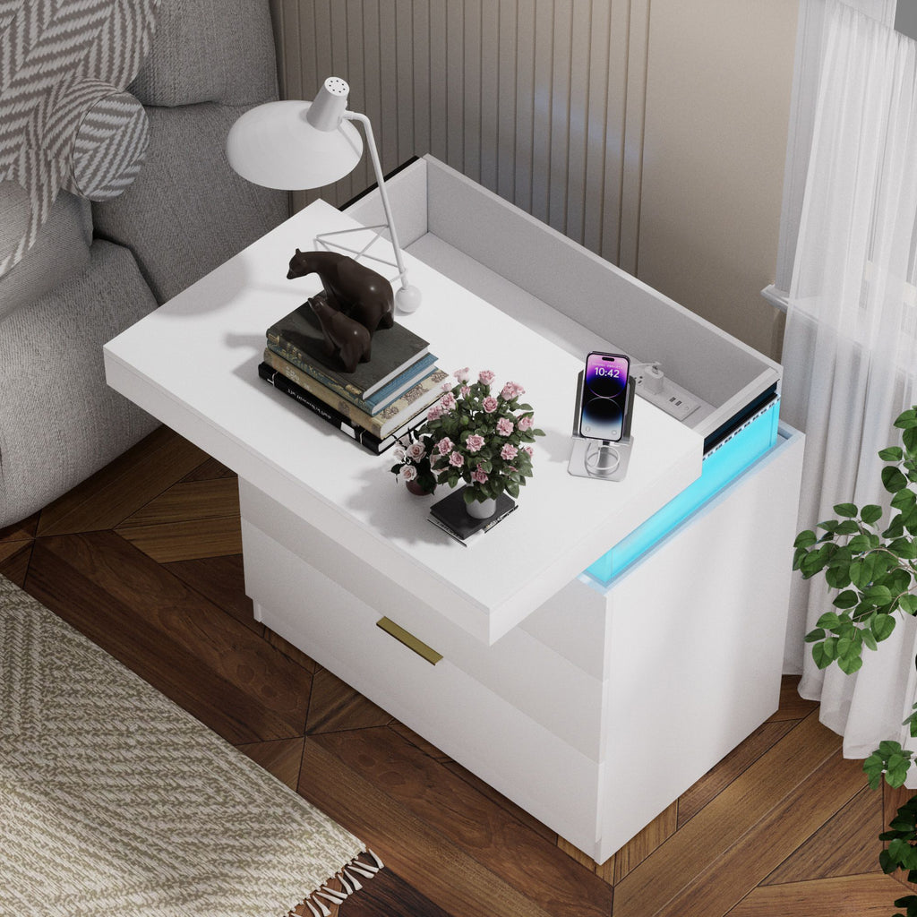 Modern Nightstand with Hidden Charging and RGB Lighting