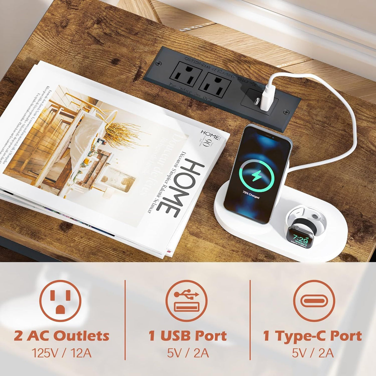 Flexible Bedside Storage with Built-In Charging