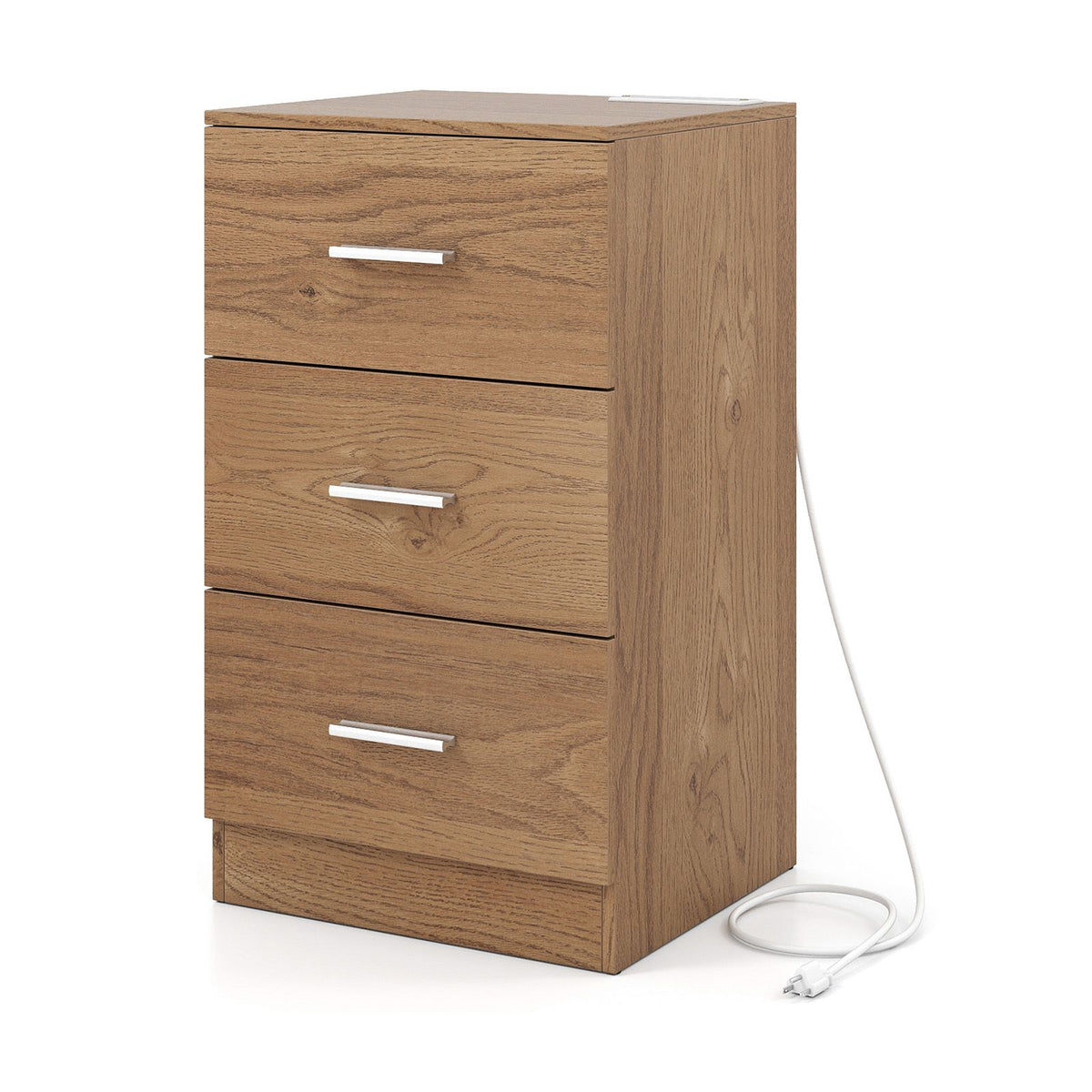 Nightstand with Charging Station End Table with 3 Storage Drawers Bedside Table for