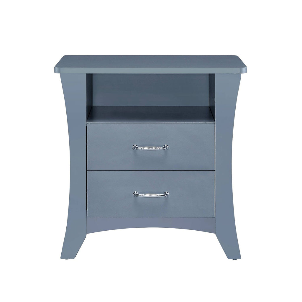 Gray Nightstand with Open Shelf and Two Drawers