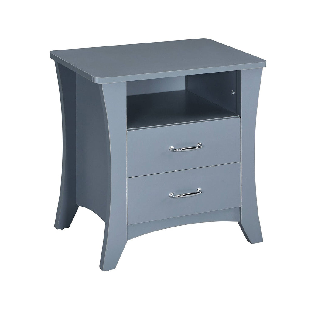 Gray Nightstand with Open Shelf and Two Drawers