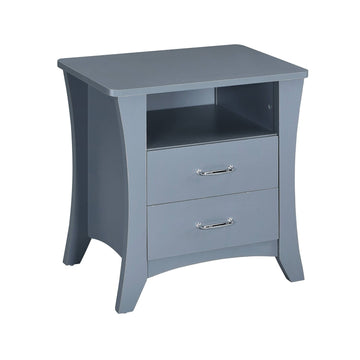 Gray Nightstand with Open Shelf and Two Drawers