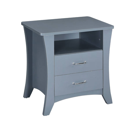 Gray Nightstand with Open Shelf and Two Drawers