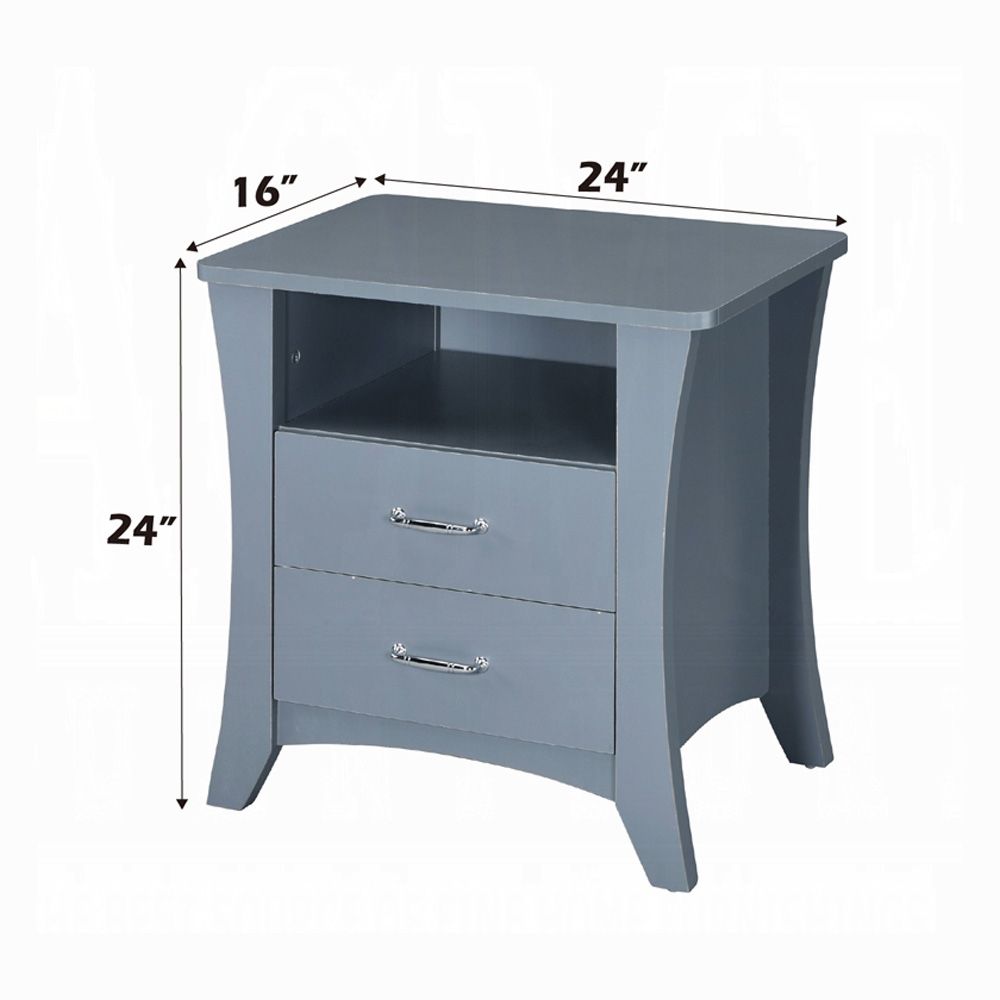 Gray Nightstand with Open Shelf and Two Drawers