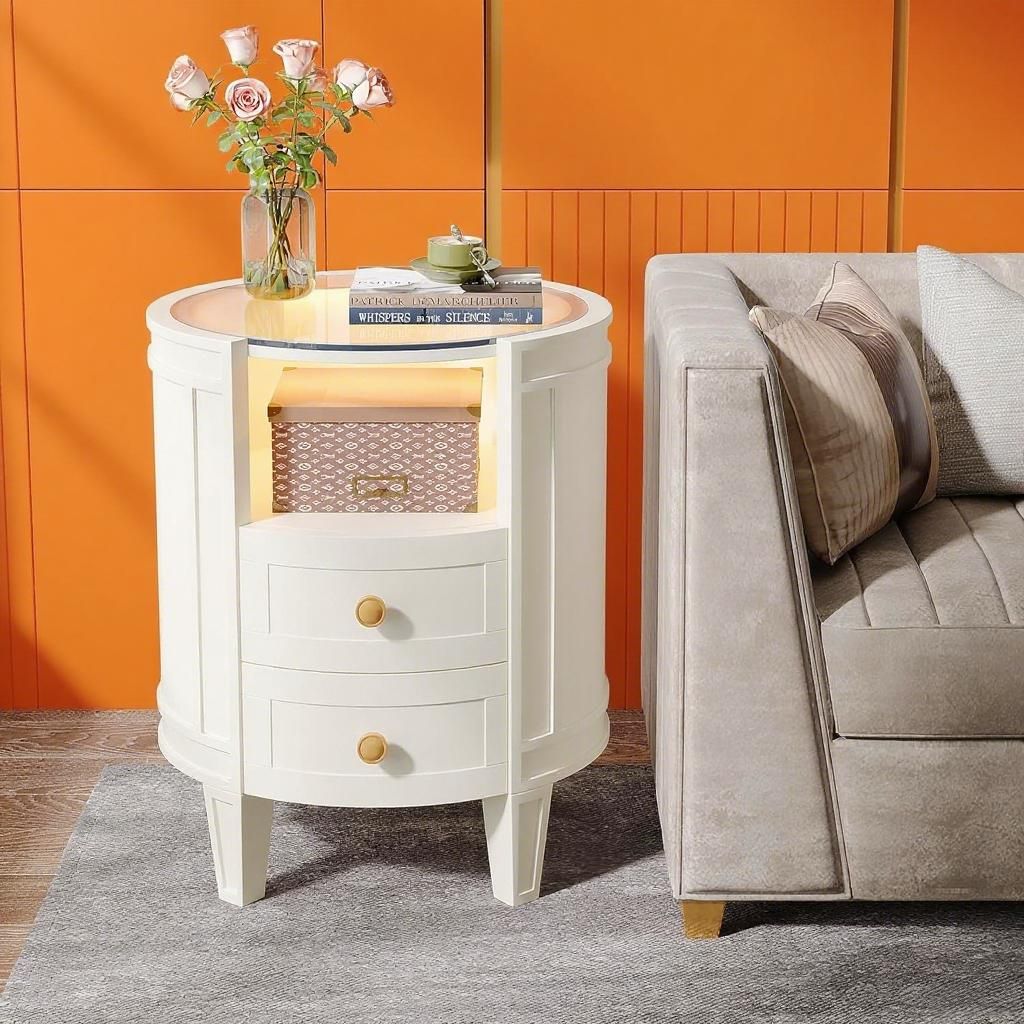 Modern Nightstand with LED Lighting and Ample Storage