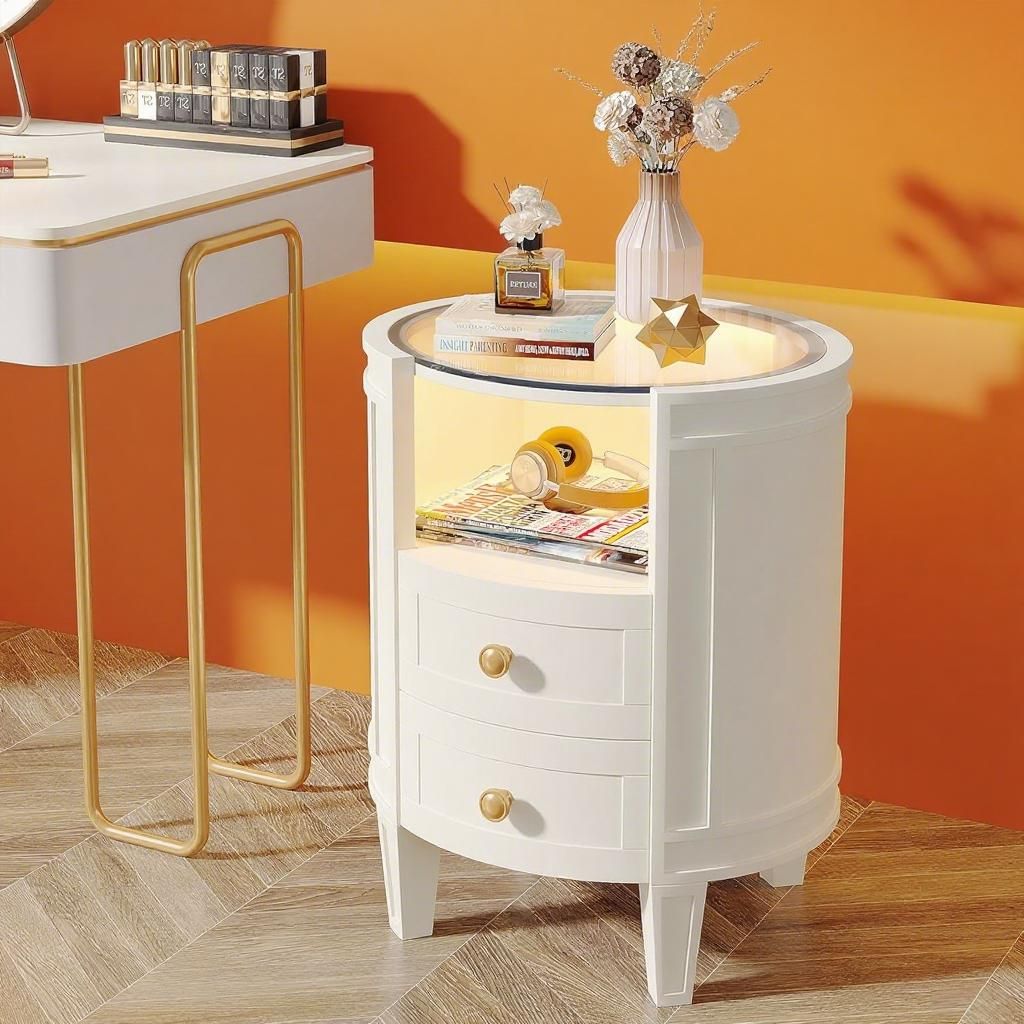 Modern Nightstand with LED Lighting and Ample Storage