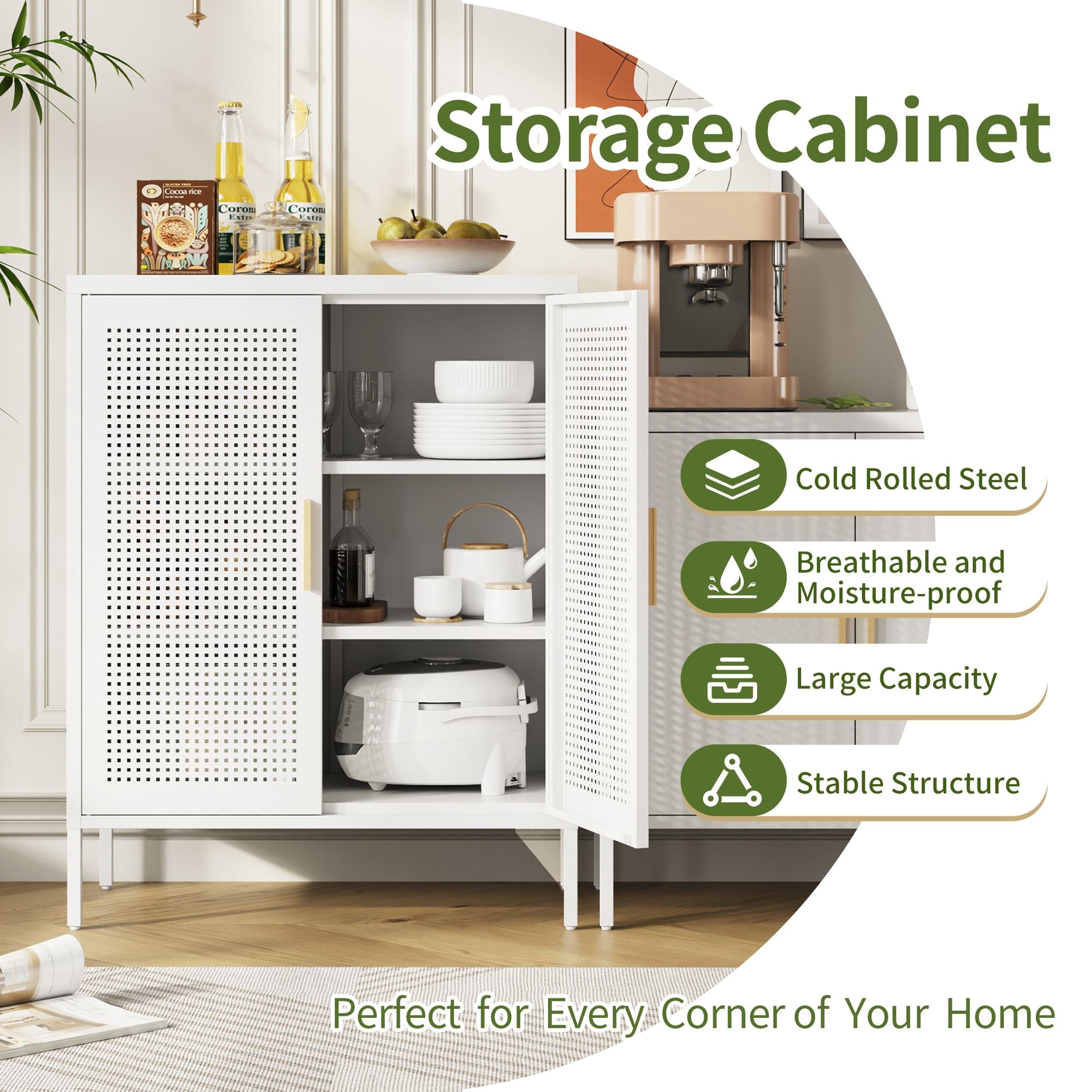 NO LOCK, Metal Storage Cabinet with 2 Doors and 2 Adjustable Shelves, Steel Storage Cabinet, Metal F
