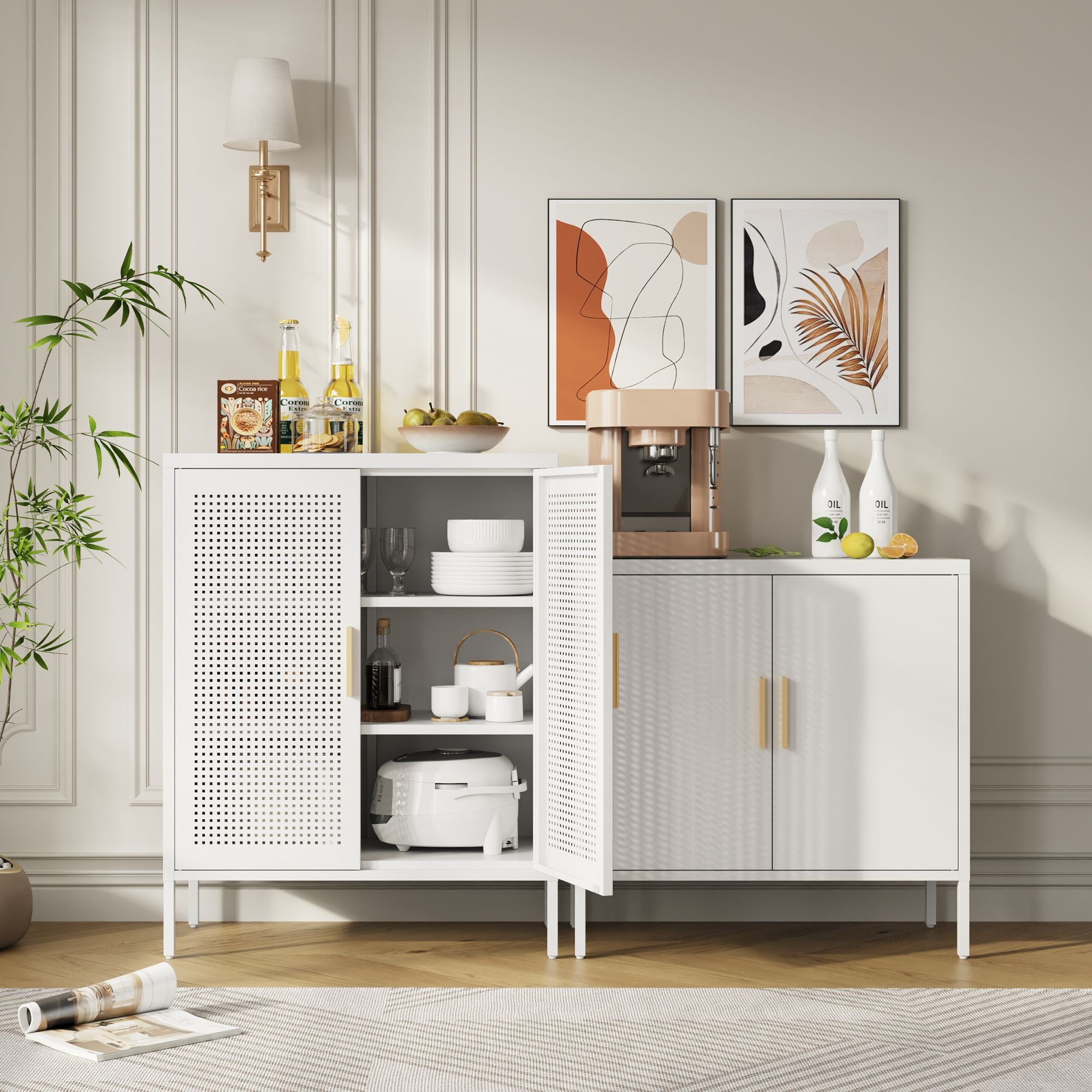 NO LOCK, Metal Storage Cabinet with 2 Doors and 2 Adjustable Shelves, Steel Storage Cabinet, Metal F