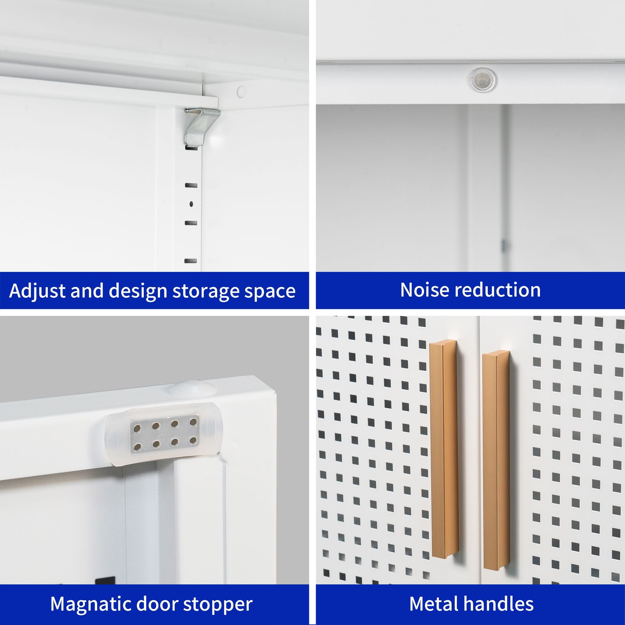 NO LOCK, Metal Storage Cabinet with 2 Doors and 2 Adjustable Shelves, Steel Storage Cabinet, Metal F