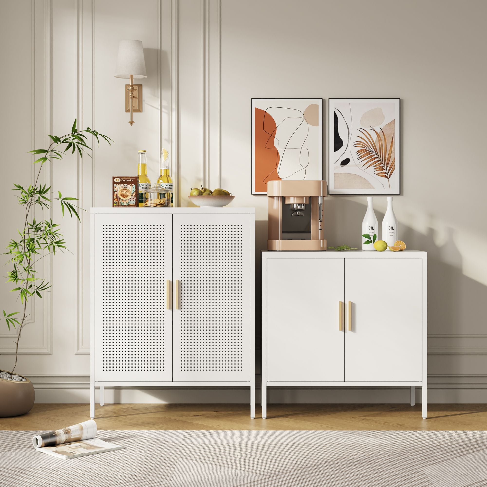NO LOCK, Metal Storage Cabinet with 2 Doors and 2 Adjustable Shelves, Steel Storage Cabinet, Metal F