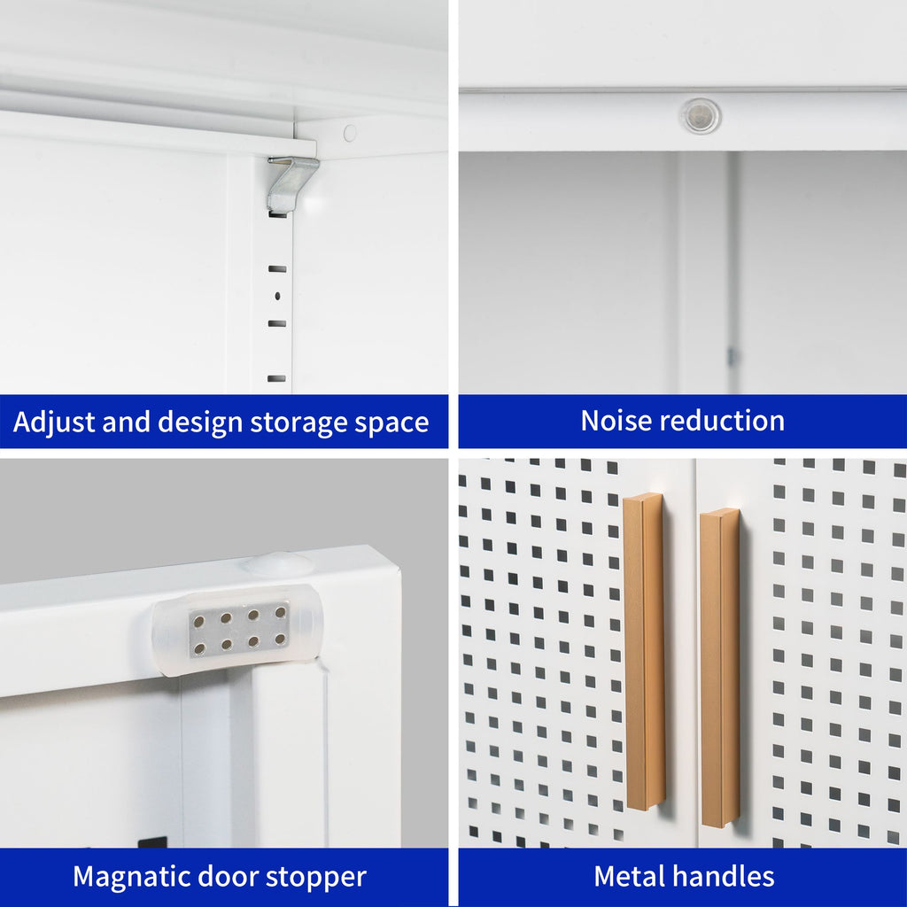 NO LOCK, Metal Storage Cabinet with 2 Doors and 2 Adjustable Shelves, Steel Storage Cabinet, Metal F
