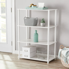 Tool-Free 4-Shelf Bookcase in White – Sleek Open Design