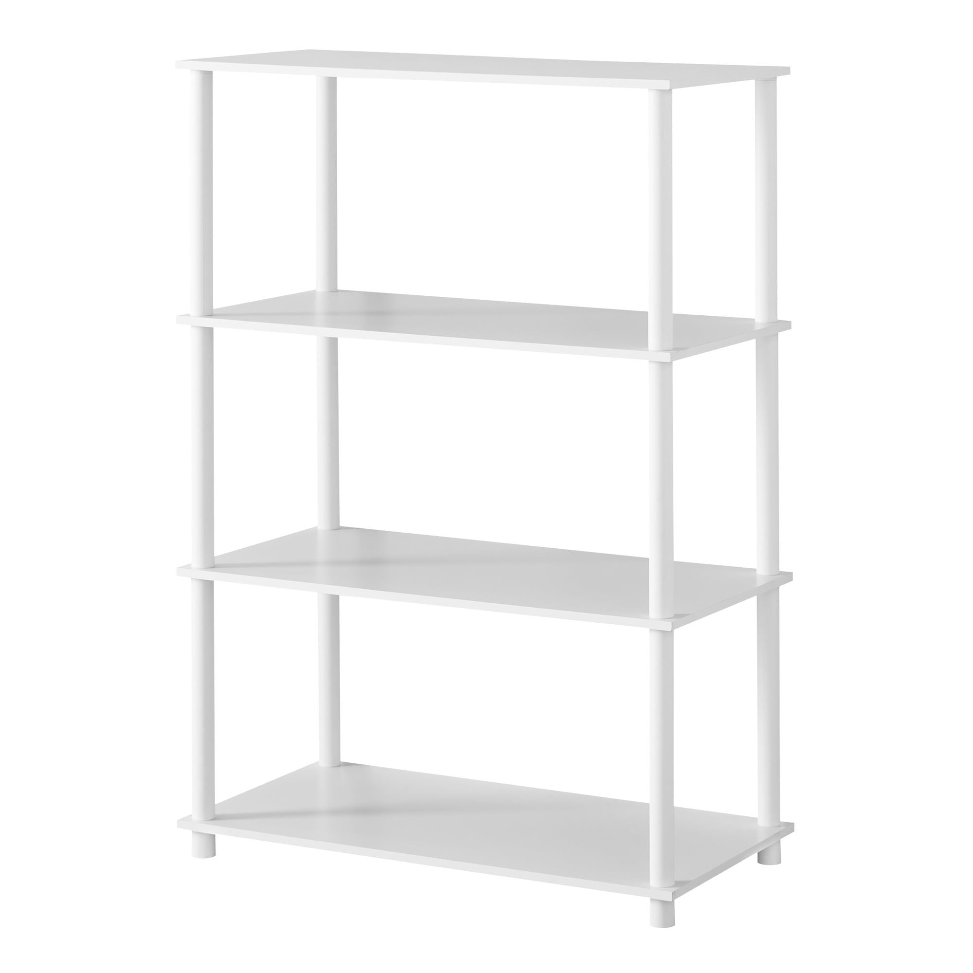 Tool-Free 4-Shelf Bookcase in White – Sleek Open Design