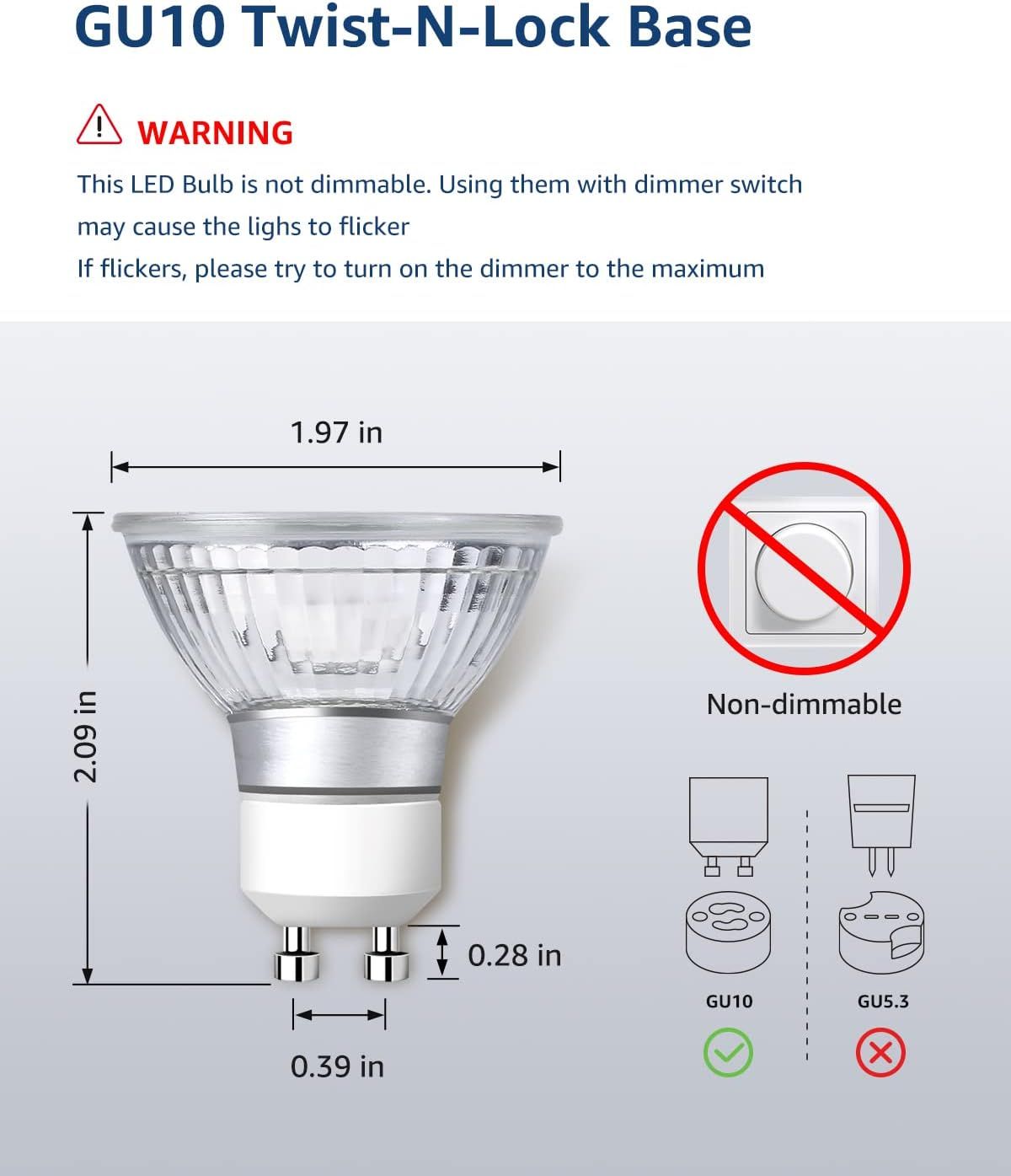 Non-Dimmable GU10 LED Light Bulbs, 5000K Daylight White GU10 Bulb Replacement for Recessed Track Lig