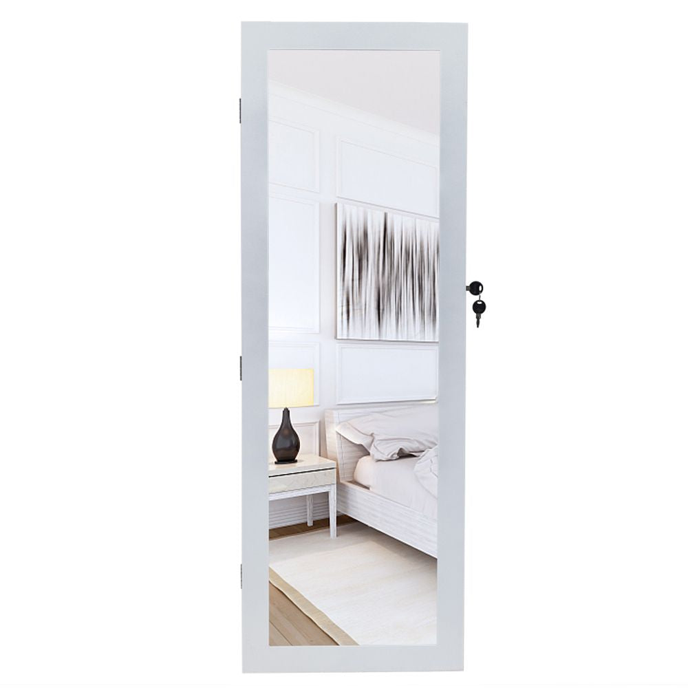 Jewelry Storage Mirror Cabinet with LED Lights, Drawers, and Locking Door