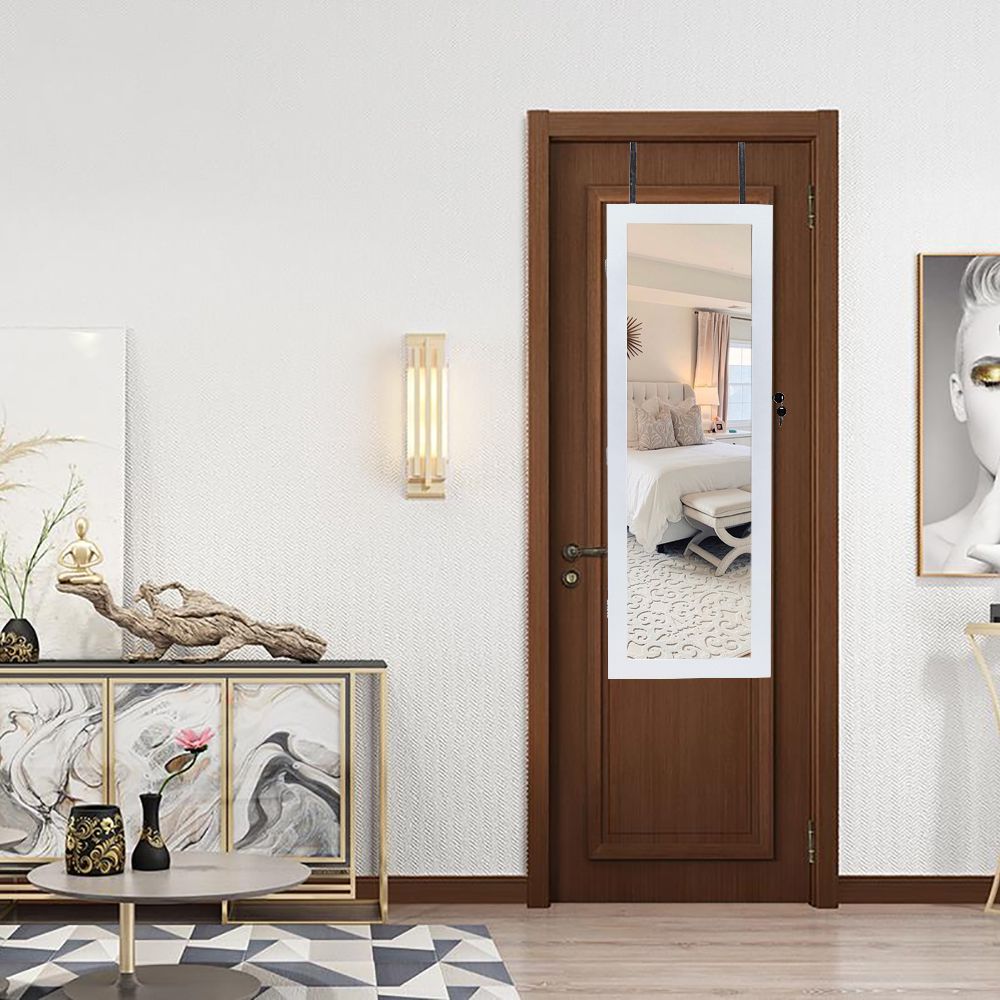 Jewelry Storage Mirror Cabinet with LED Lights, Drawers, and Locking Door