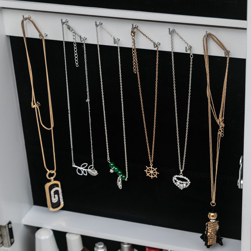 Jewelry Storage Mirror Cabinet with LED Lights, Drawers, and Locking Door
