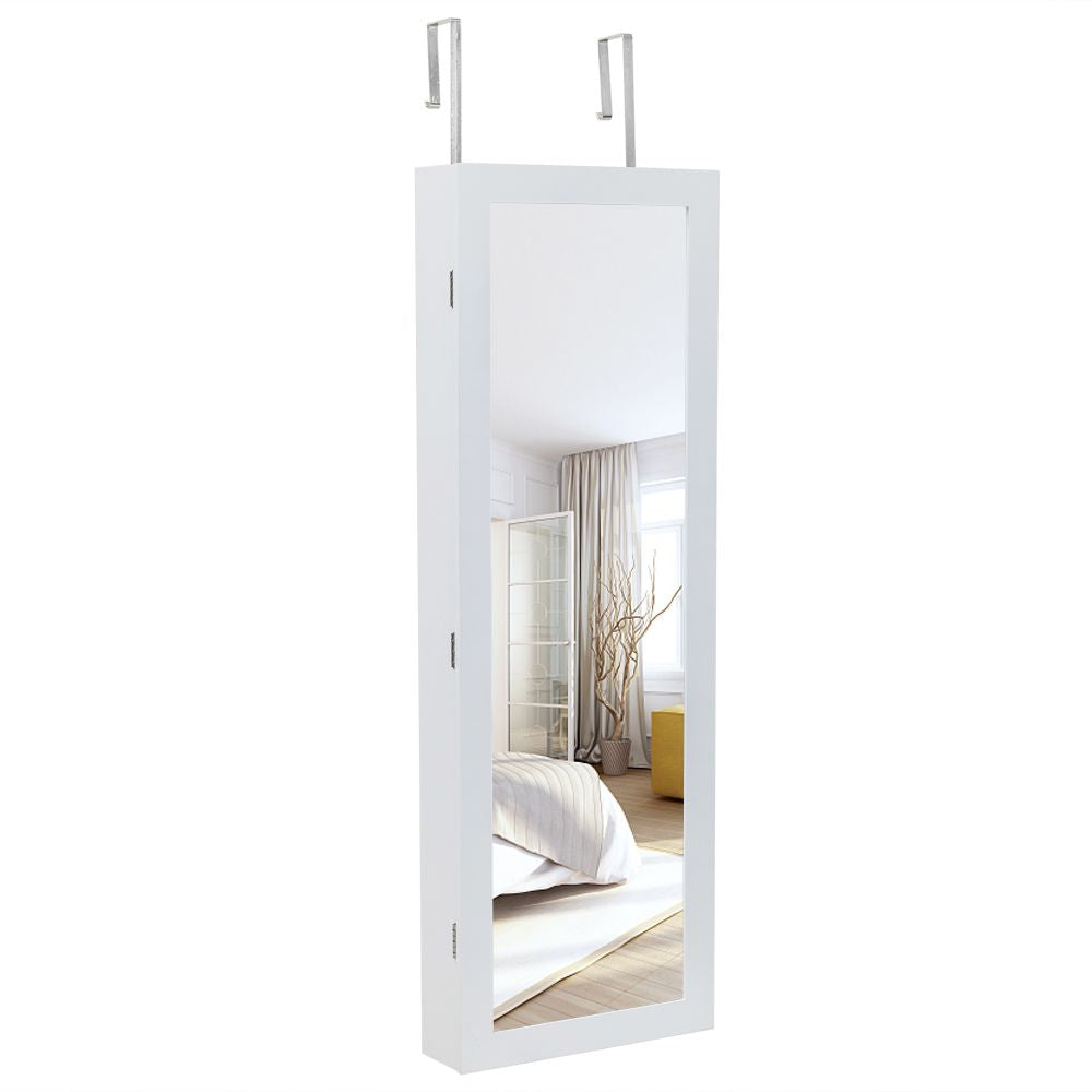 Jewelry Storage Mirror Cabinet with LED Lights, Drawers, and Locking Door
