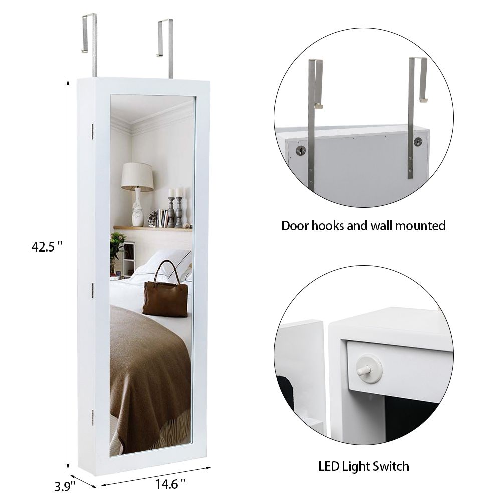 Jewelry Storage Mirror Cabinet with LED Lights, Drawers, and Locking Door