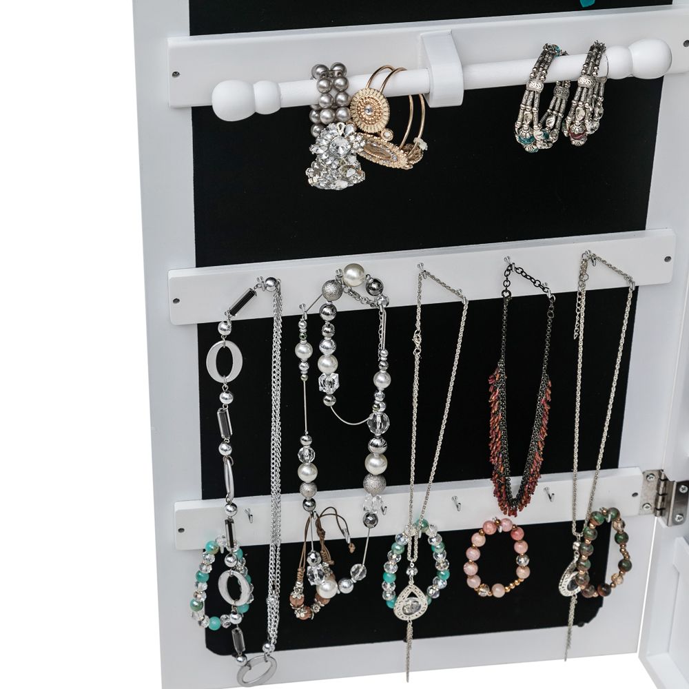 Jewelry Storage Mirror Cabinet with LED Lights, Drawers, and Locking Door