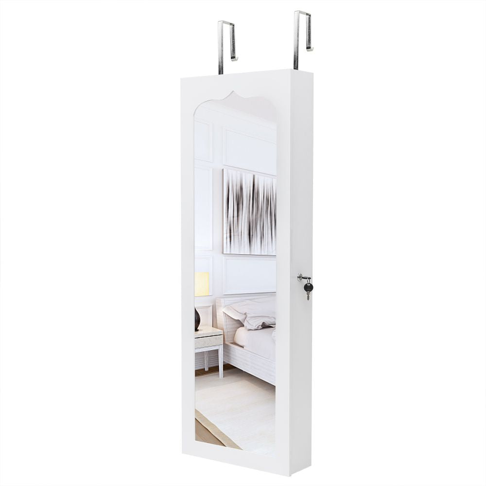 Wall or Door Mounted Jewelry Cabinet with Mirror and LED Lights