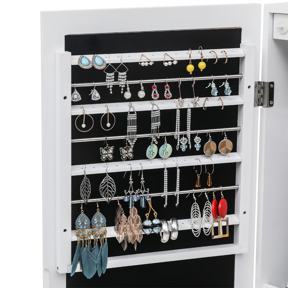 Wall or Door Mounted Jewelry Cabinet with Mirror and LED Lights