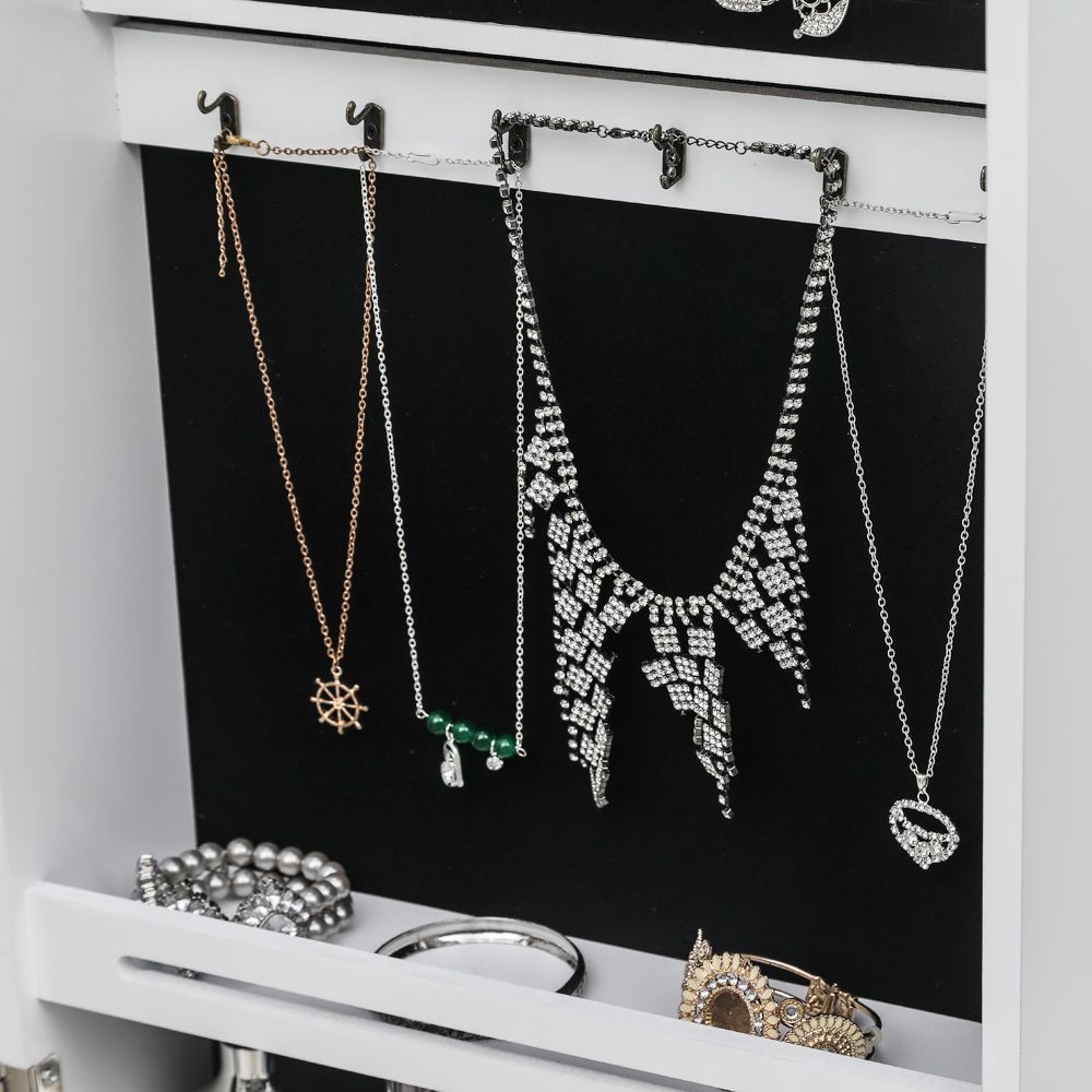 Wall or Door Mounted Jewelry Cabinet with Mirror and LED Lights