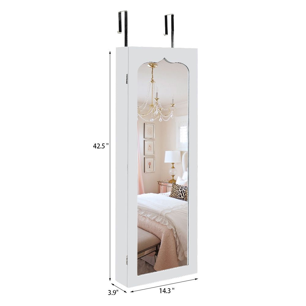 Wall or Door Mounted Jewelry Cabinet with Mirror and LED Lights