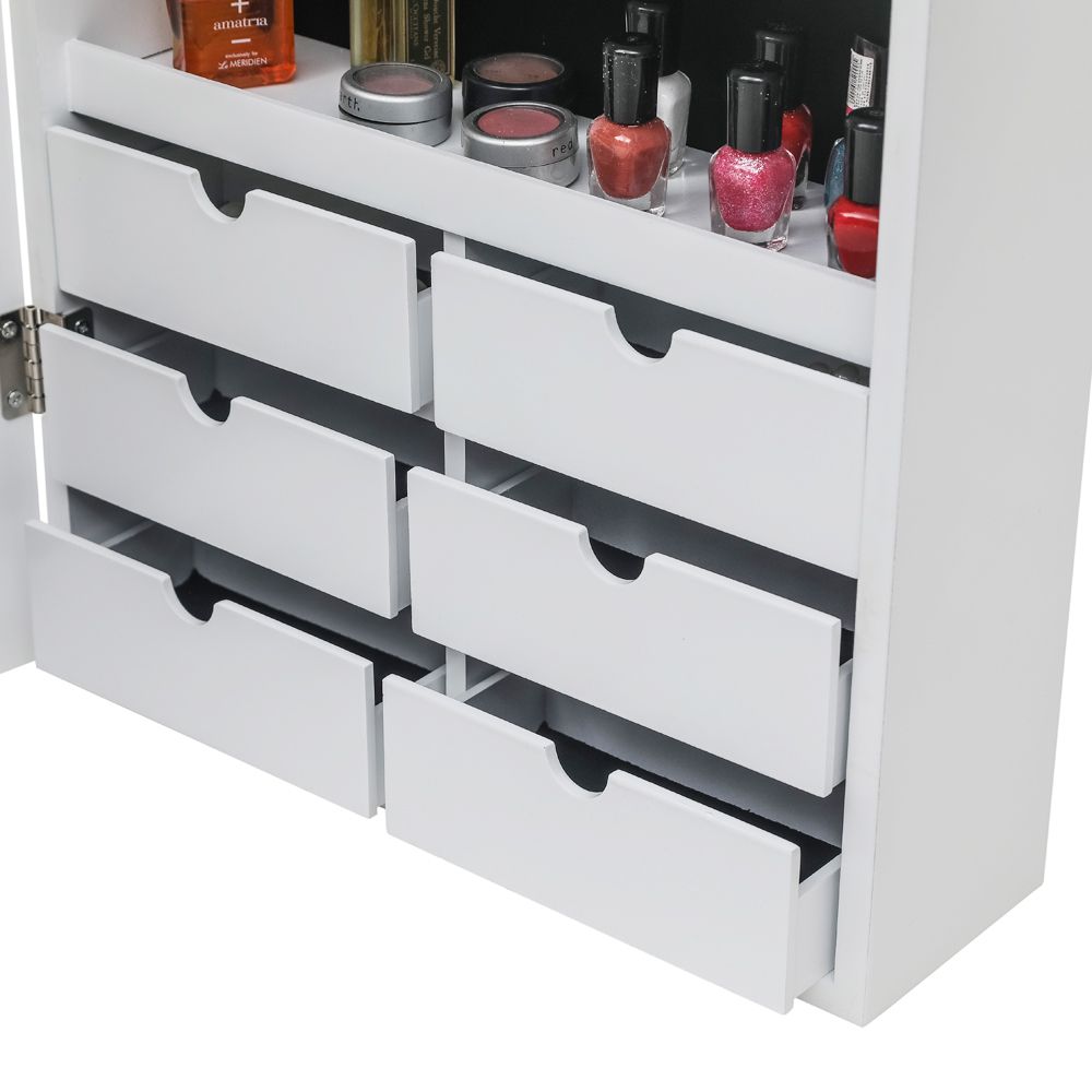 Wall or Door Mounted Jewelry Cabinet with Mirror and LED Lights