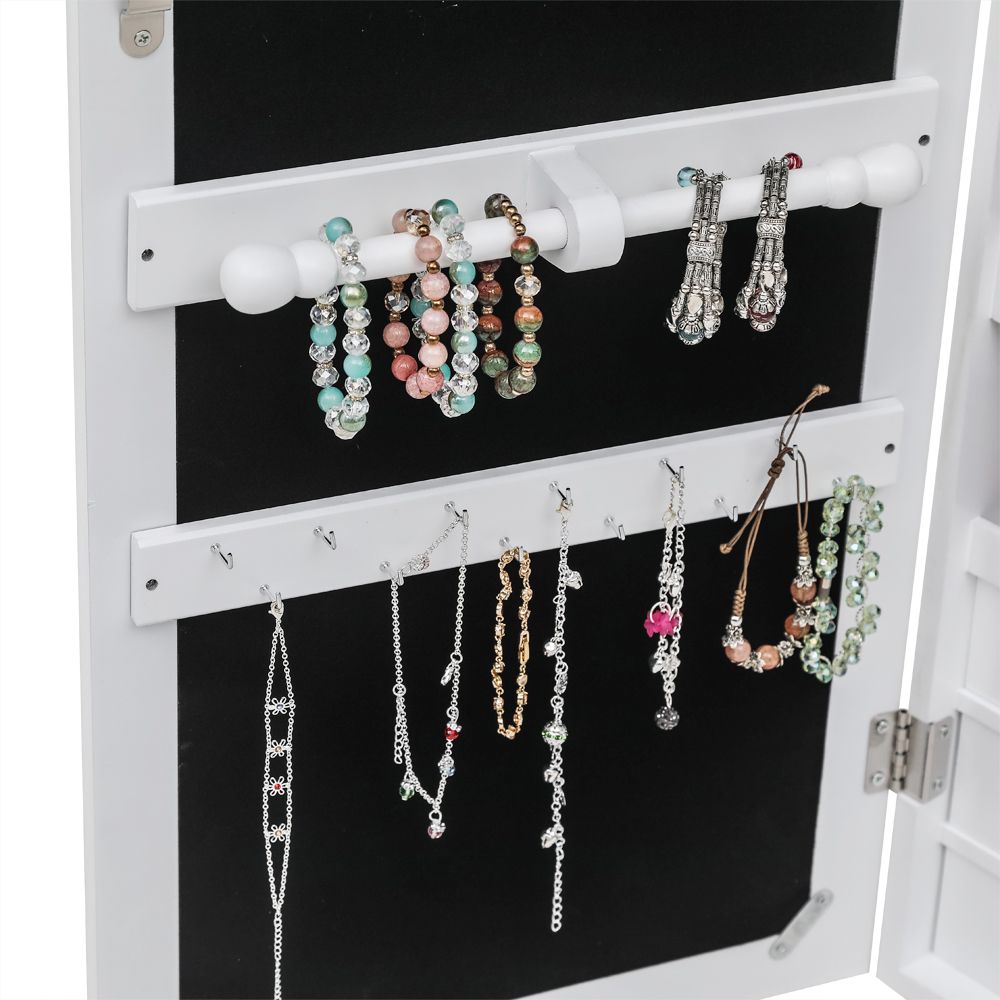 Wall or Door Mounted Jewelry Cabinet with Mirror and LED Lights