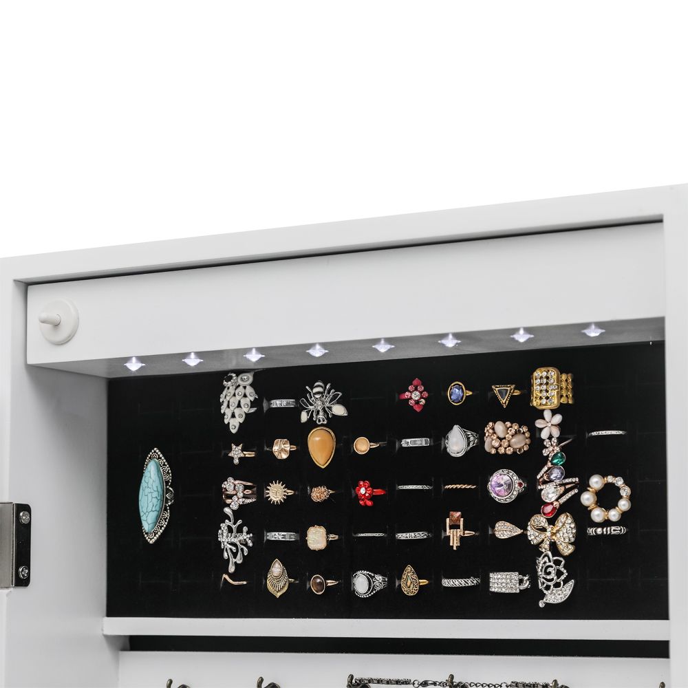 Wall or Door Mounted Jewelry Cabinet with Mirror and LED Lights