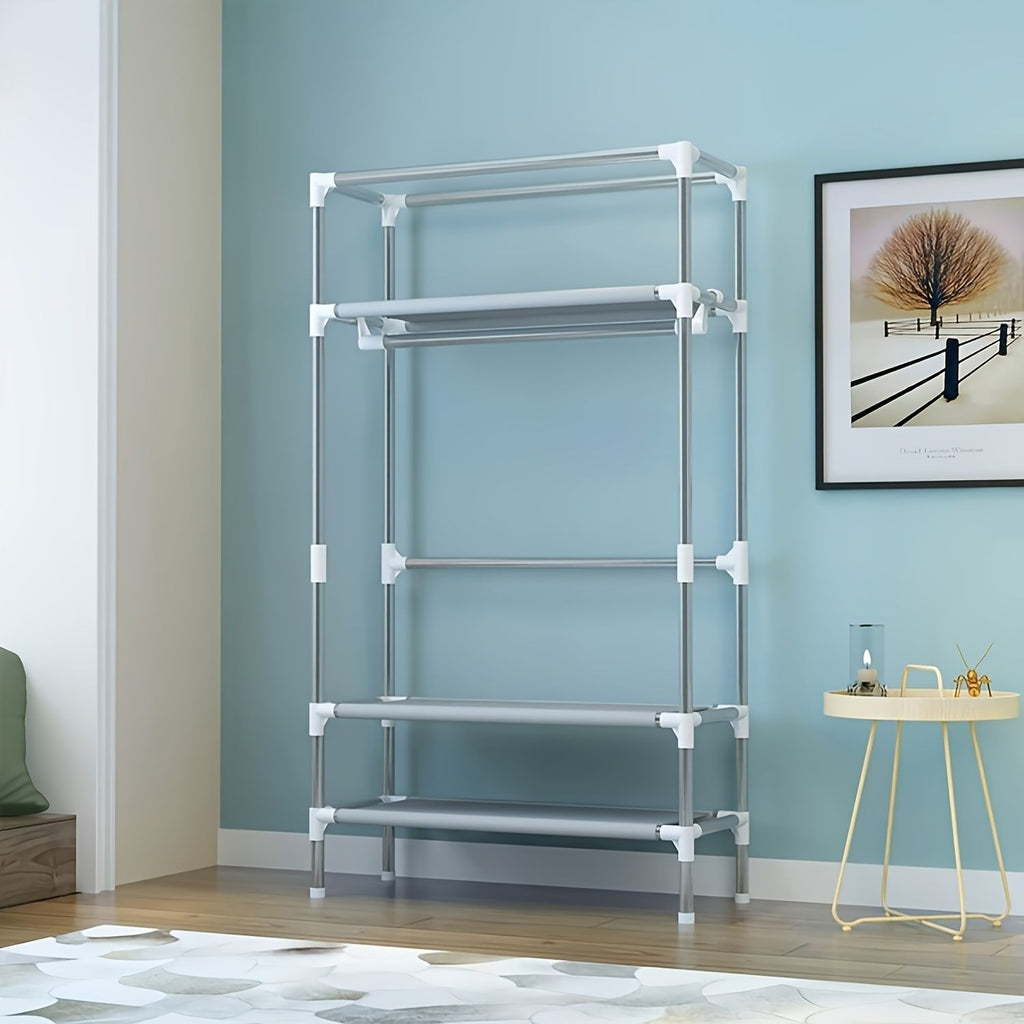 Portable Wardrobe with Hanging Rod and Three Drawers