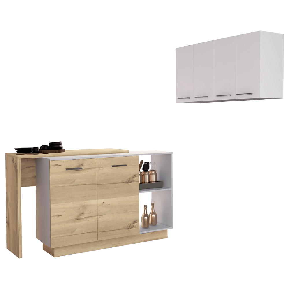 Norwalk 2-Piece Kitchen Set with Island and Wall Cabinet in White/Light Oak