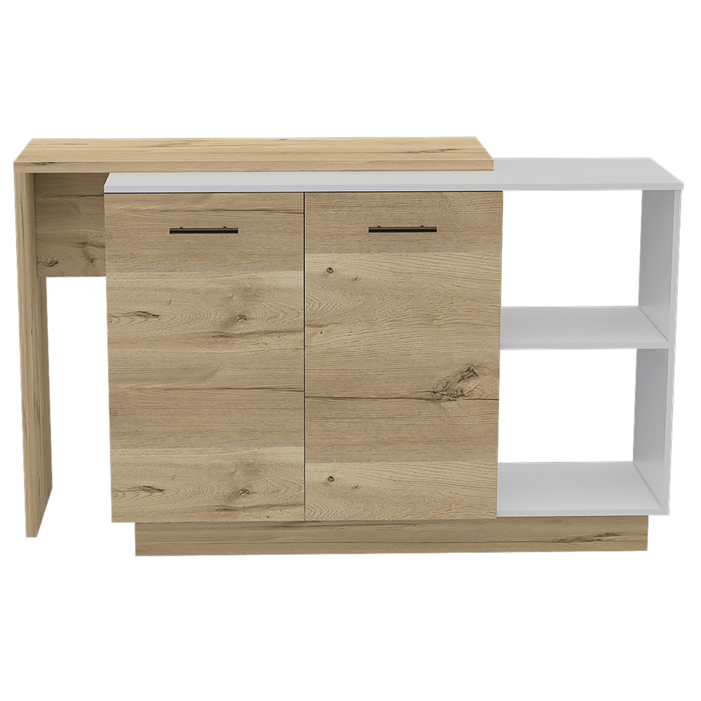 Norwalk 2-Piece Kitchen Set with Island and Wall Cabinet in White/Light Oak