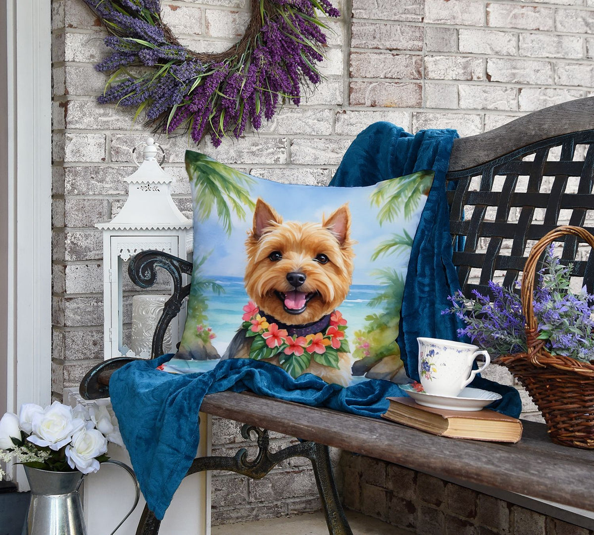 Norwich Terrier Luau Indoor-Outdoor Throw Pillow