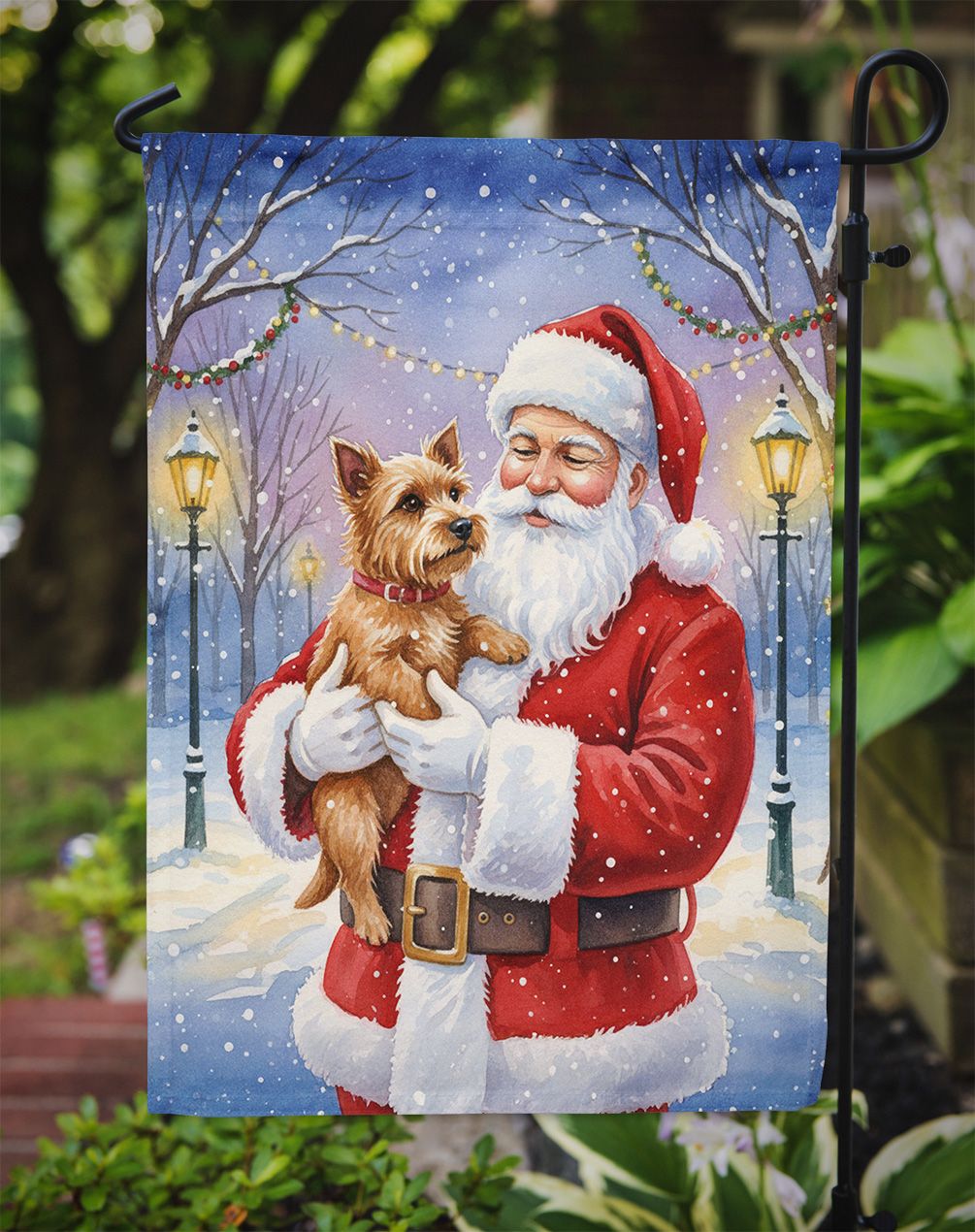 Norwich Terrier and Santa Claus Double-Sided Garden Flag