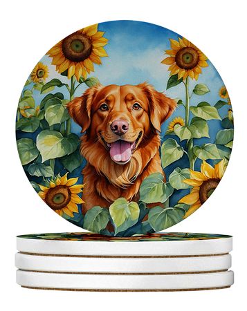 Nova Scotia Duck Toller in Sunflowers Coaster Set